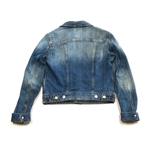 H&M Jeans Jacket Woman's Size 4 Blue Demin Pockets Front Button Up Long Sleeve - Picture 4 of 5